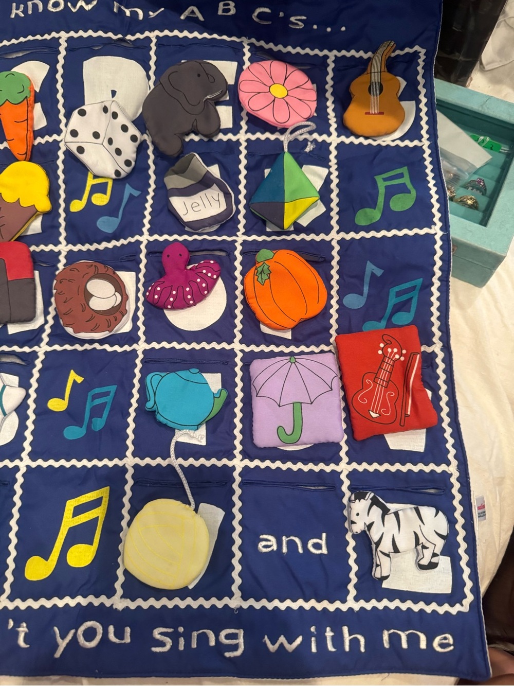 ABC Quiet Book Play Blanket - Navy with Colorful Felt Pockets